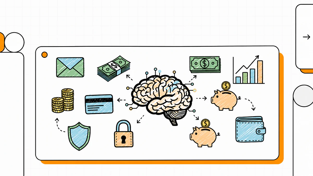 Illustration of AI connecting investments, cash, insurance, credit, and financial growth